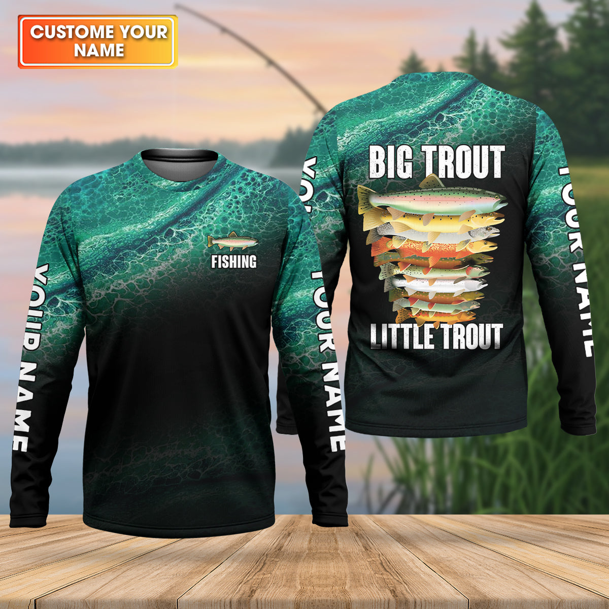 Big Trout Little Trout Water Ripple Fishing UPF Shirts, Funny Fishing Shirt, Fishing Shirts For Men