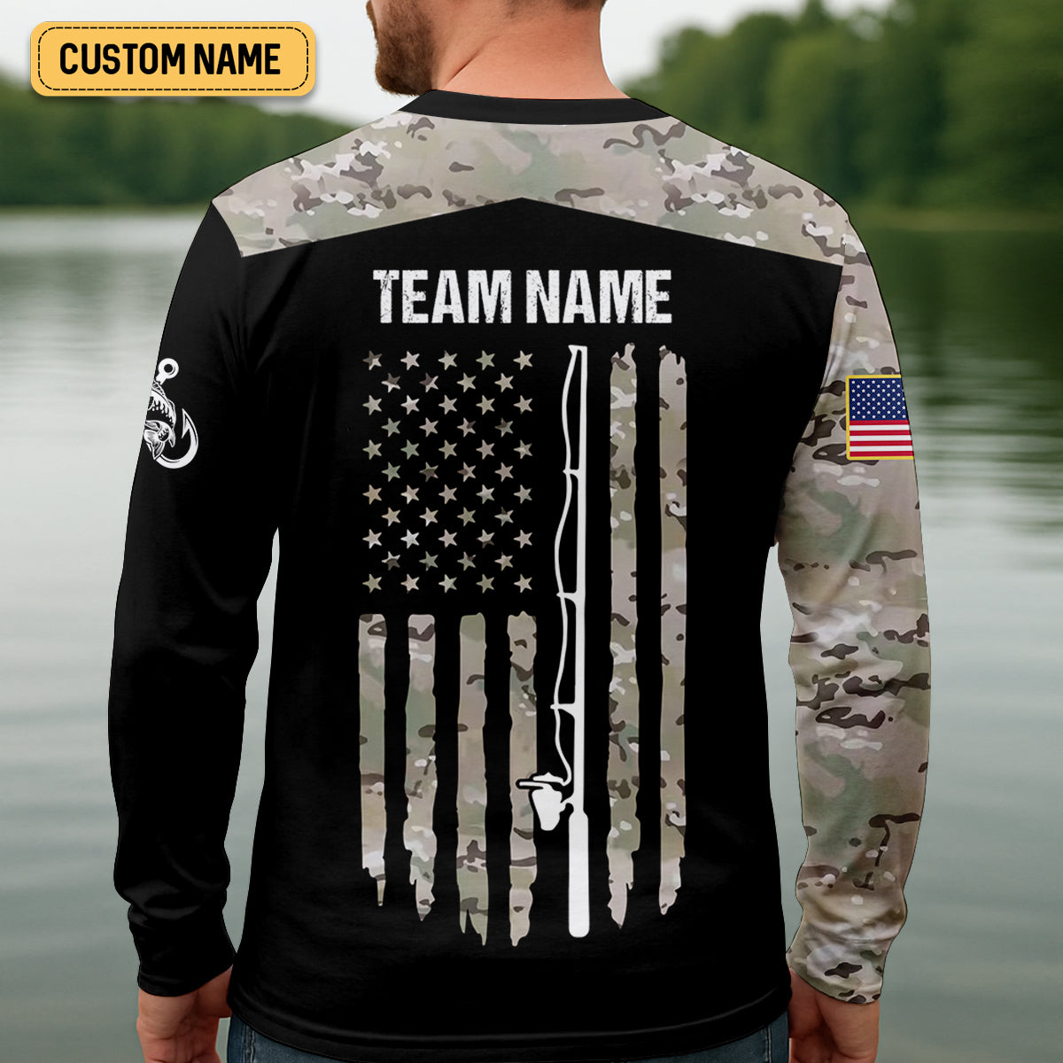 Custom Camo Patriotic Fishing Shirt, Fishing UPF Shirts, Fishing Gifts For Men, Men's Fishing Shirt