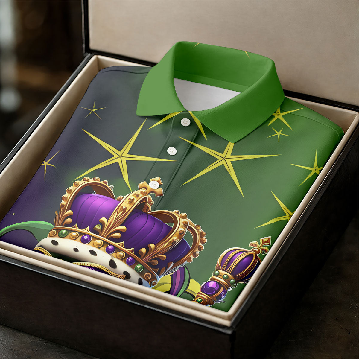 Mardi Gras Aligator Crown Mask Purple Green Gold Women's Golf Shirts, Women's Golf Tops, Ladies Golf Shirts