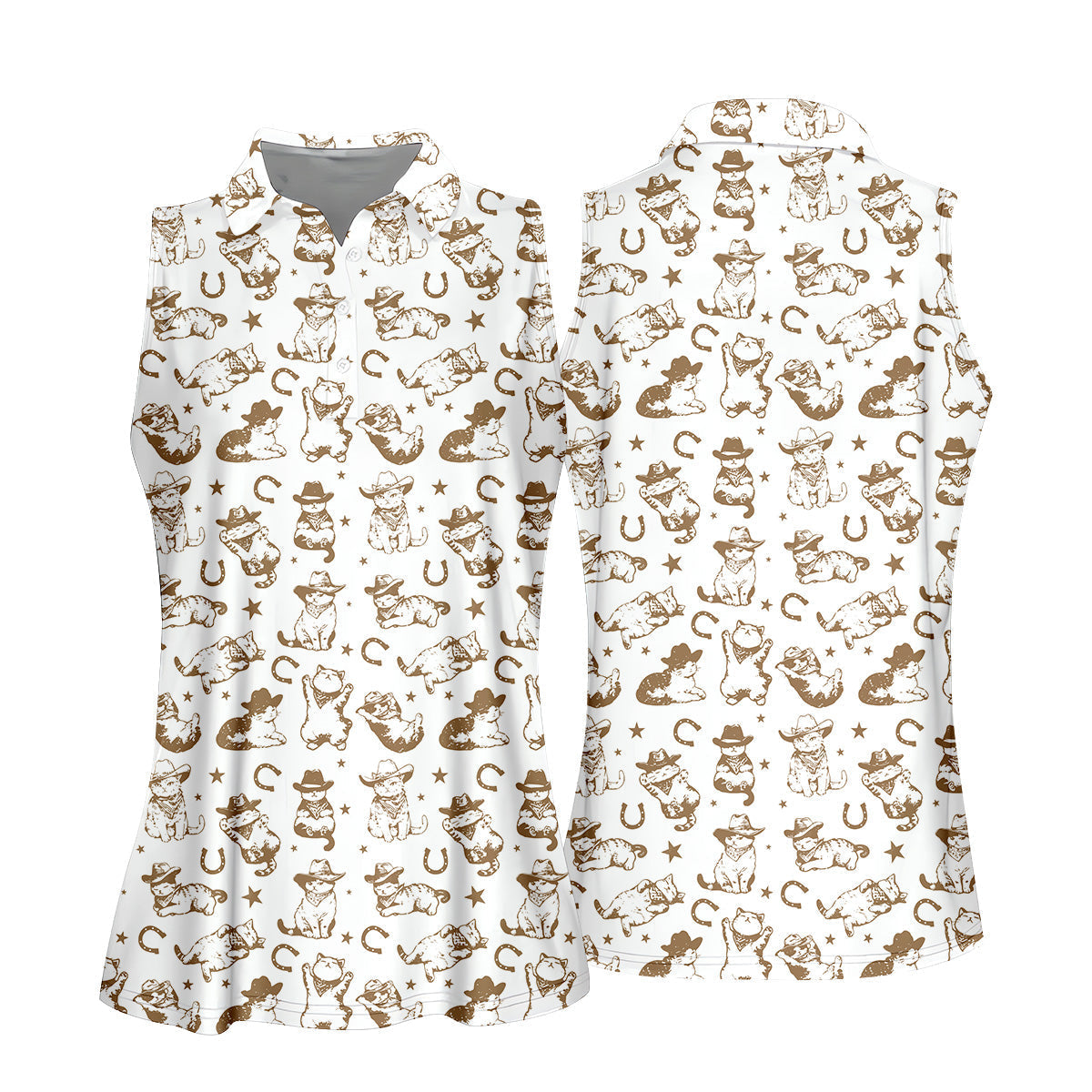 Western Cat Pattern Womens Golf Polo Shirt Ladies Golf Gift Ideas, Ladies Golf Tops, Matching Golf Shirts