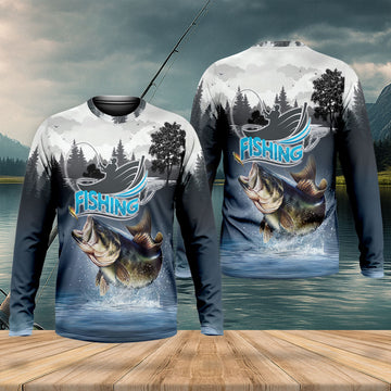 Bass Fisherman Silhouette Fishing UPF Shirts, Largemouth Bass Fishing Shirts For Men