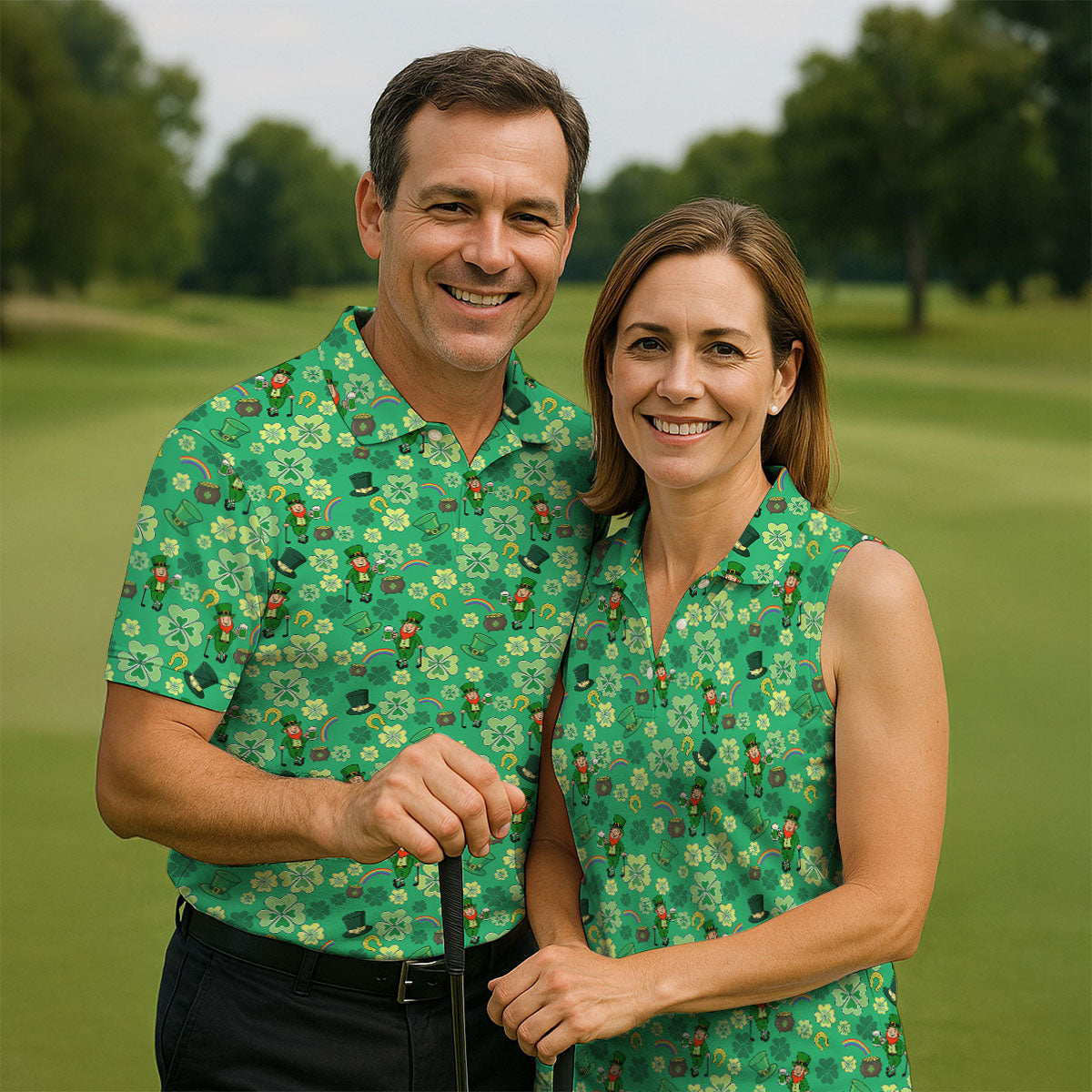 Shamrock St Patrick's Day Light Green Golf Shirt, Women's Golf Tops, Ladies Golf Polos, Women's Polo Shirt