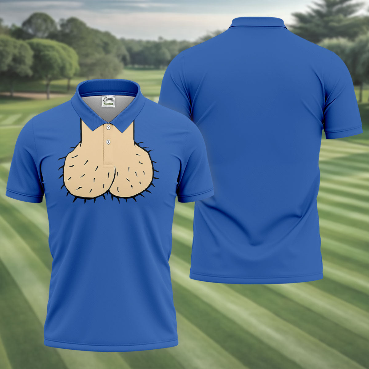 Blue Funny Dickhead Faux Chest Golf Shirt, Men's Polo Shirts, Polo Shirts For Men