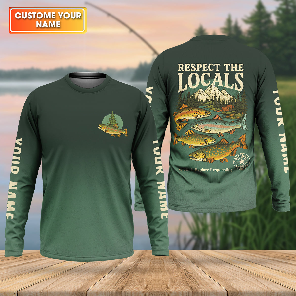 Respect The Locals Fishing UPF Shirts, Custom Fishing Shirt, Fishing Gift for Men, Men's Fishing Shirt