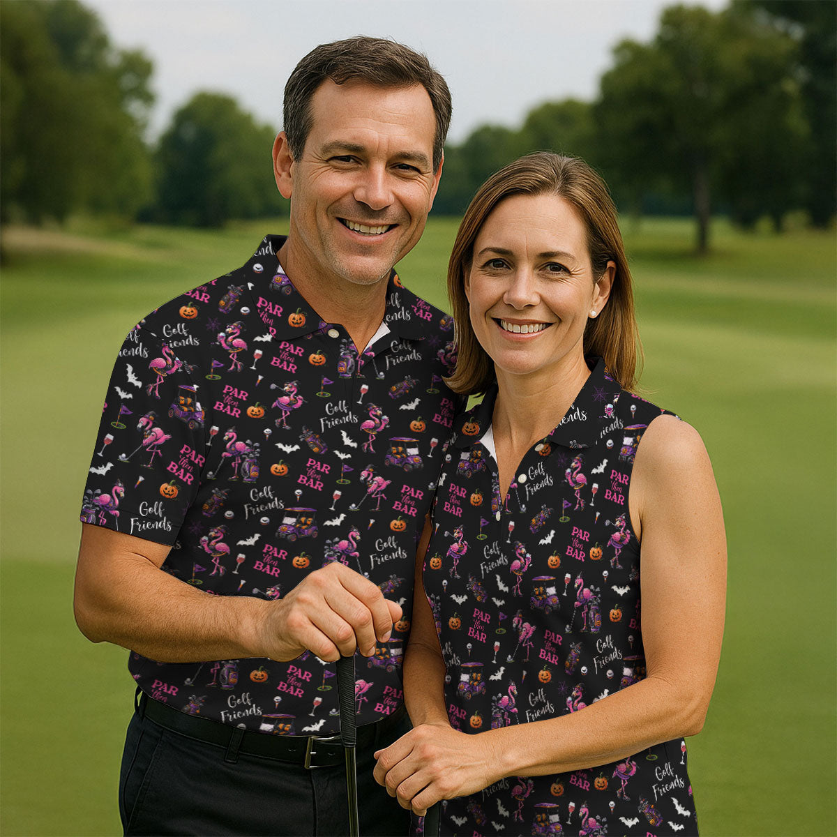 Black Par Then Bar Flamingo Halloween Shirt, Ladies Golf Shirt, Golf Polo For Women