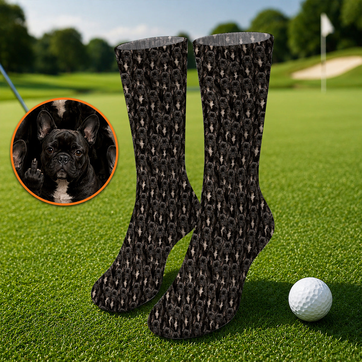Black French Bulldog Pattern Golf Socks, Funny Frenchie Golf Sock, Dog Dad Golf Gift