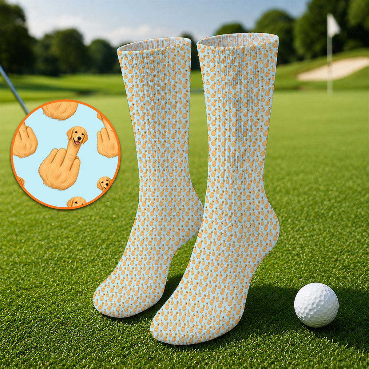 Golden Retriever Middle Finger Golf Socks, Funny Dog Pattern Golf Sock, Crazy Golf Gift For Golfer