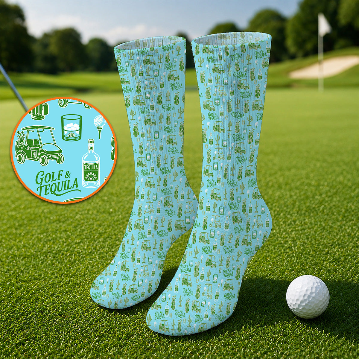 Golf & Tequila Pattern Golf Socks, Funny Golf Sock For Tequila Lover, Golf Gift For Golfer