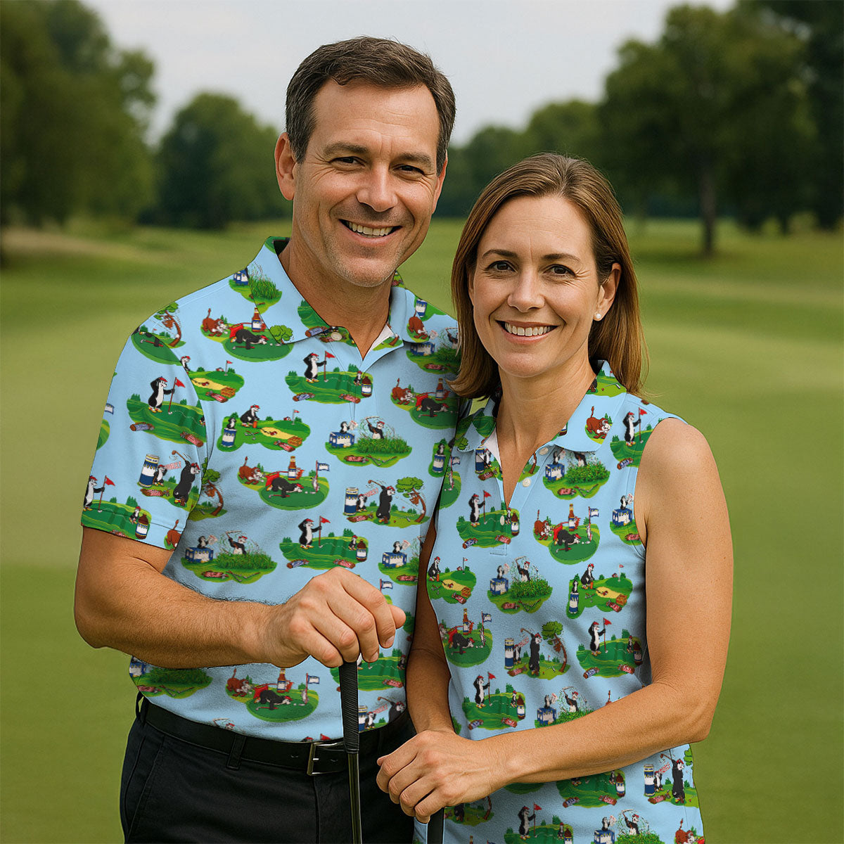Funny Golf Gopher Cartoon Pattern Golf Polo Shirt, Men's Golf Shirt, Golf Apparel For Men