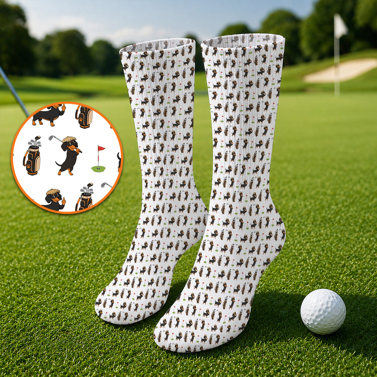 Dachshund Golf Socks, Funny Wiener Dog Pattern Golf Sock, Doxie Lover Golf Gift