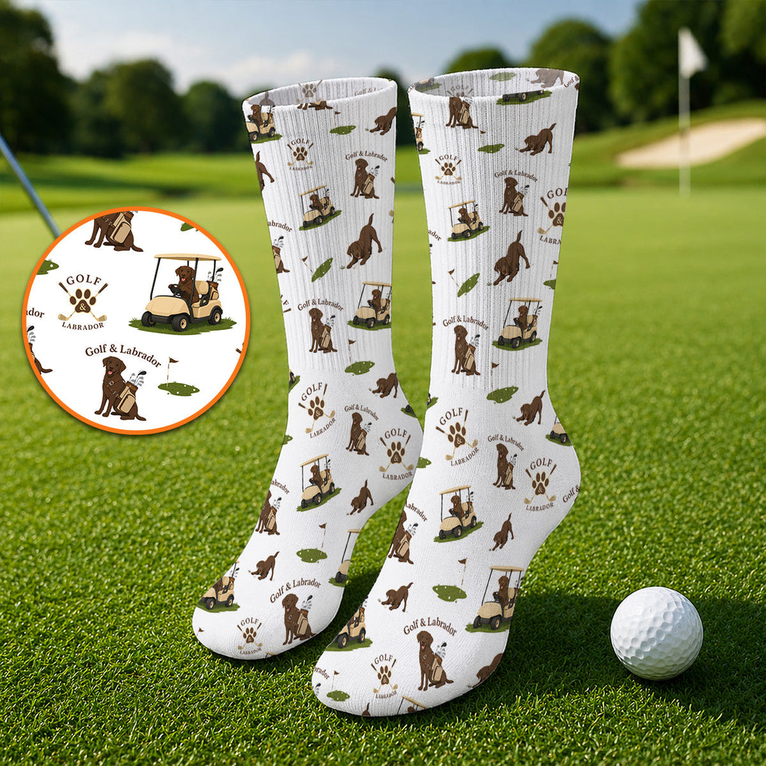 Labrador Pattern Golf Sock, Funny Dog Golf Crew Socks, Crazy Golf Gift For Golfer