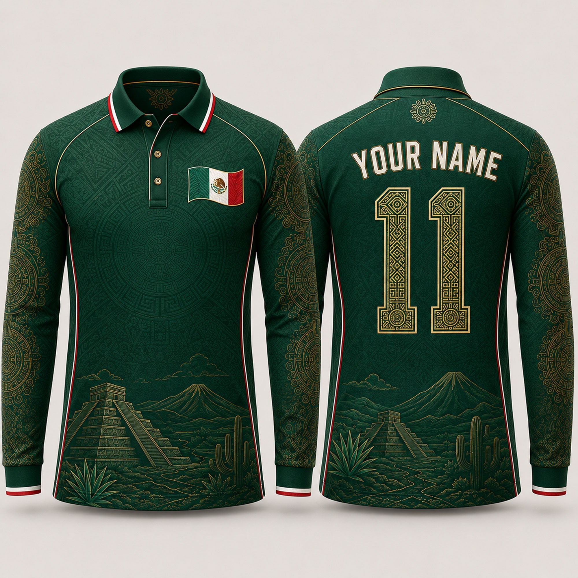 Mexican Landscape Fooball Shirt, V-Neck For Men Football Lover, Mexico Team Football Gifts