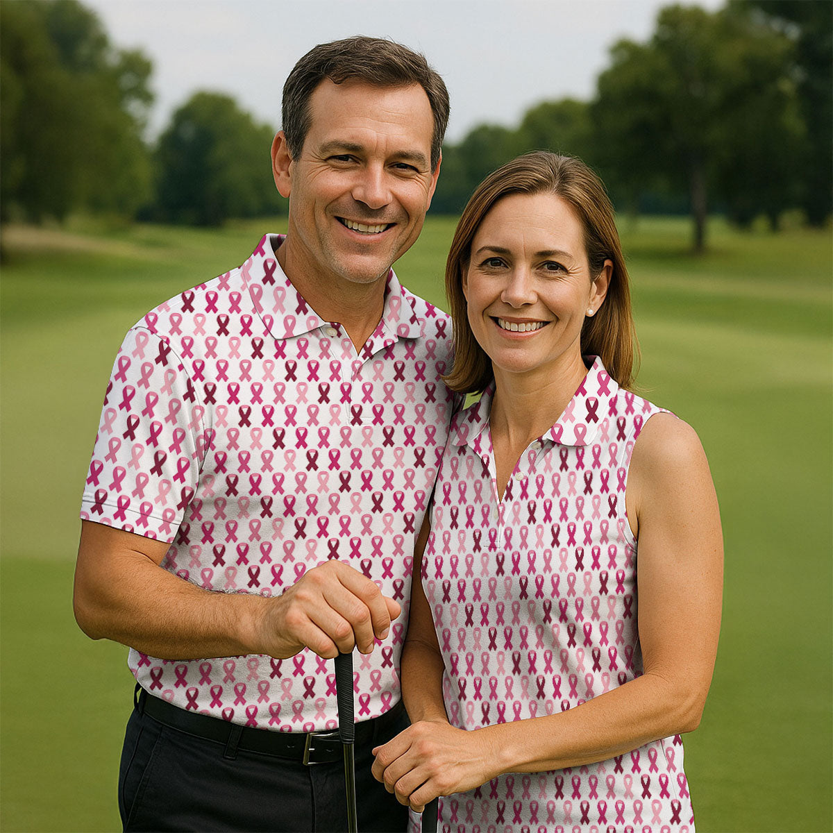 Pink Ribbon Women's Golf Shirt, Pink Golf Shirt Women, Breast Cancer Golf Shirt, Breast Cancer Awareness Shirt