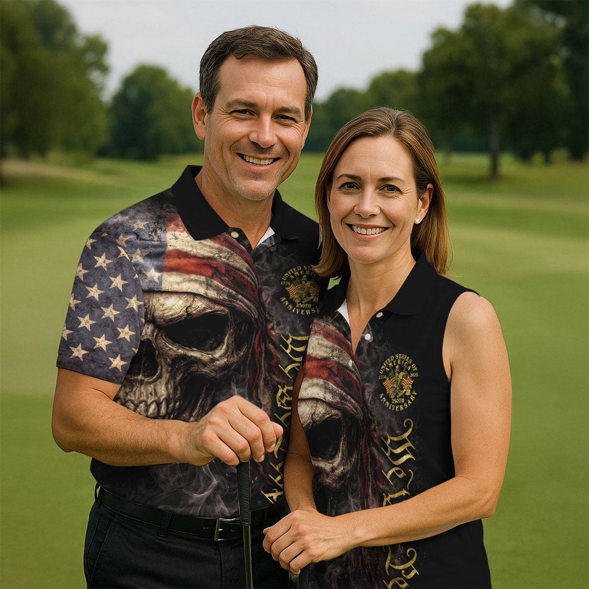 USA 250th Anniversary We The People Patriotic Skull Golf Shirt, 4th Of July Golf Shirts For Men