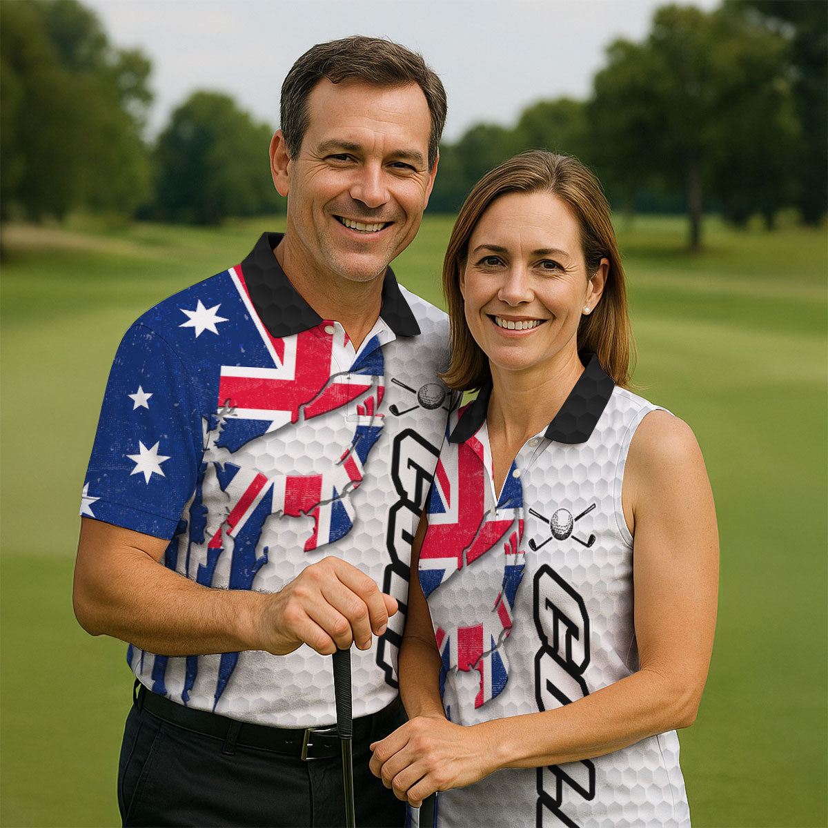 Cool Skull Golf Ball Pattern Australia Flag Print White Golf Shirt, Polo Shirts For Men