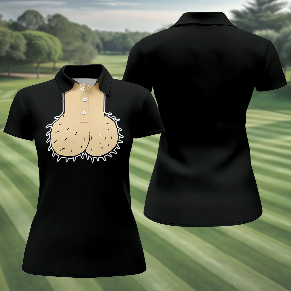 Black Funny Dickhead Faux Chest Golf Shirt, Women's Golf Tops, Ladies Golf Shirts