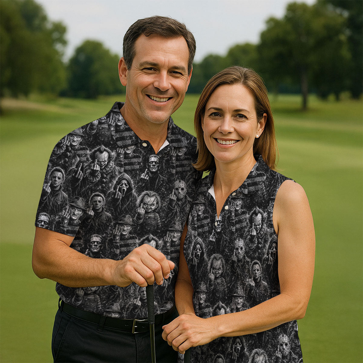 Horror Character Villains Pattern Golf Polo Shirt, Ladies Golf Tops, Golf Shirts For Women