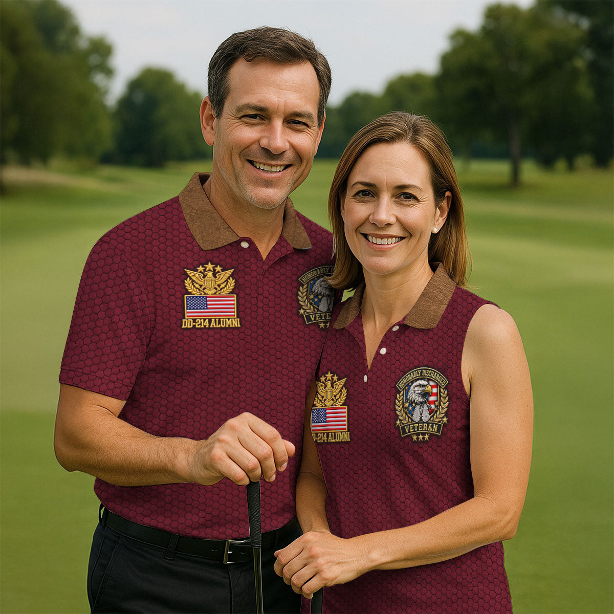 DD-214 Burgundy Honeycomb Veteran Polo Shirt, Veterans Day Shirt, Golf Shirts For Men