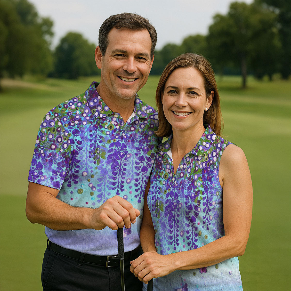Colorful Abstract Floral Painting Golf Polo, Golf Tops For Men, Golfing Apparel