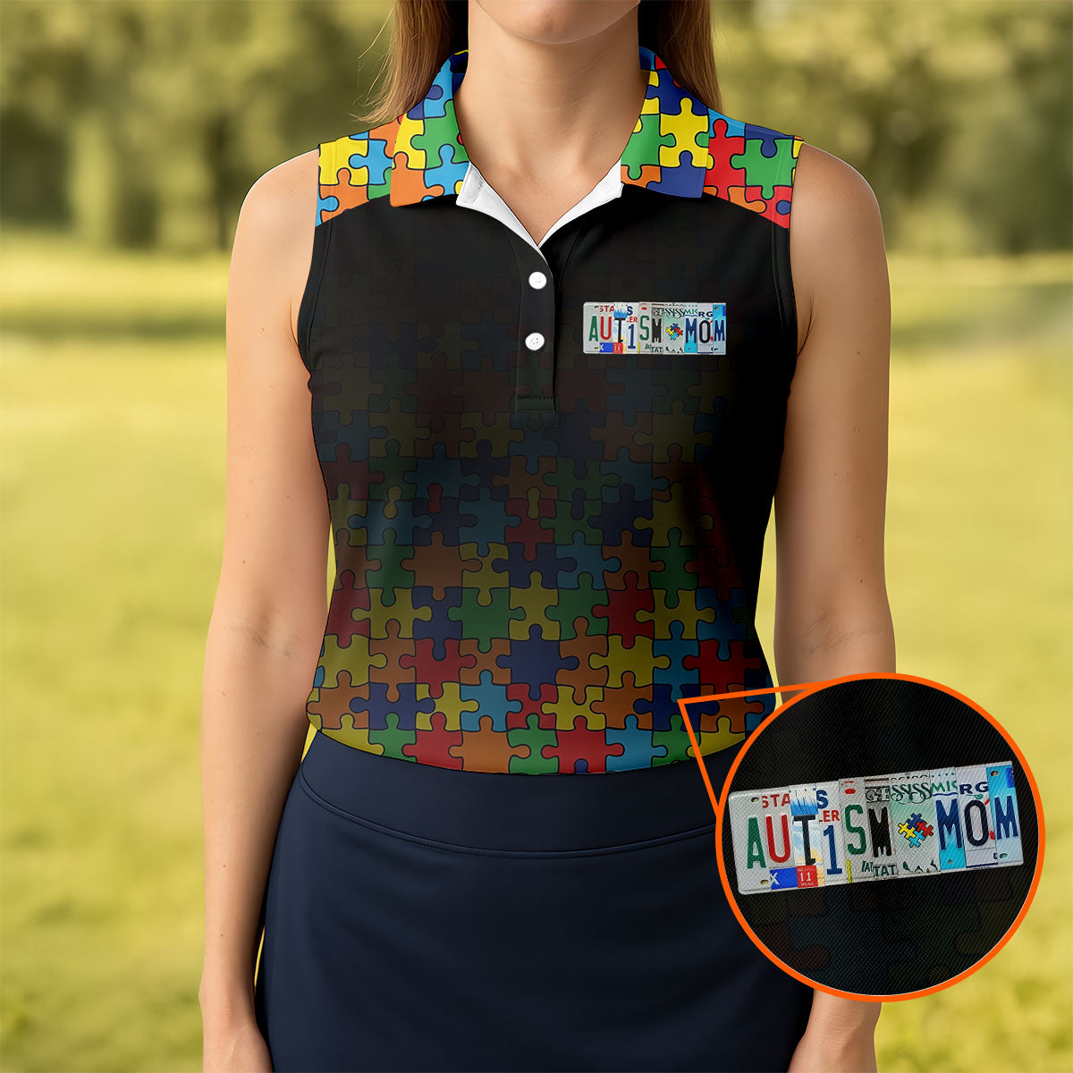 Autism Mom Colorful Puzzles Black Faded Women's Golf Tops, Golf Shirt For Women, Unique Mother's Day Gifts