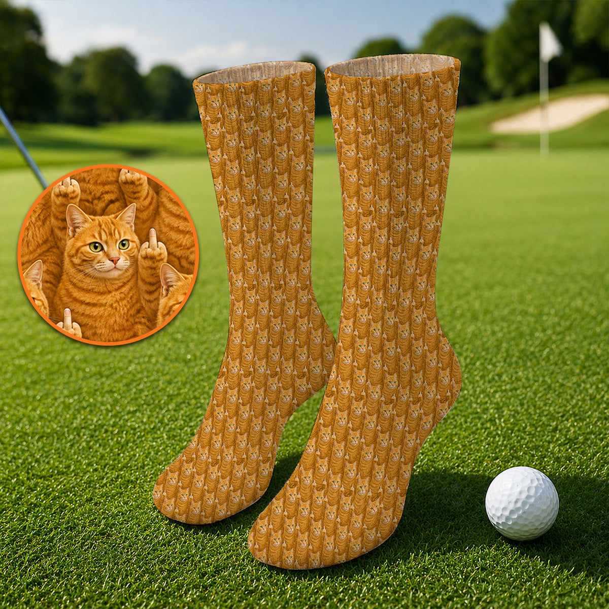 Ginger Cat Pattern Golf Socks, Funny Cats Golf Sock, Golf Gift For Golfer