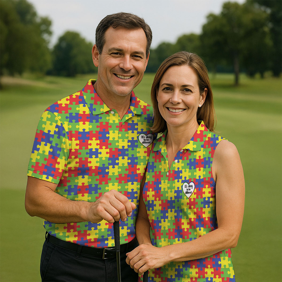 It's Okay To Be Different Autism Puzzle Women's Golf Tops, Autism Awareness Colors Ladies Golf Polos