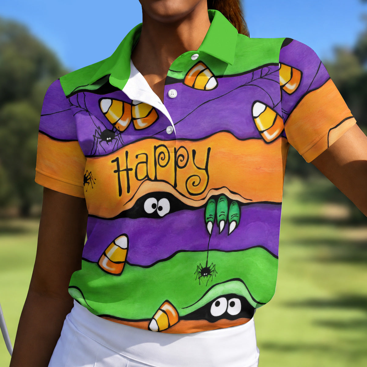 Happy Halloween Candy Monster Horror Character Polo Shirt, Golf Shirt, Women's Golf Polo
