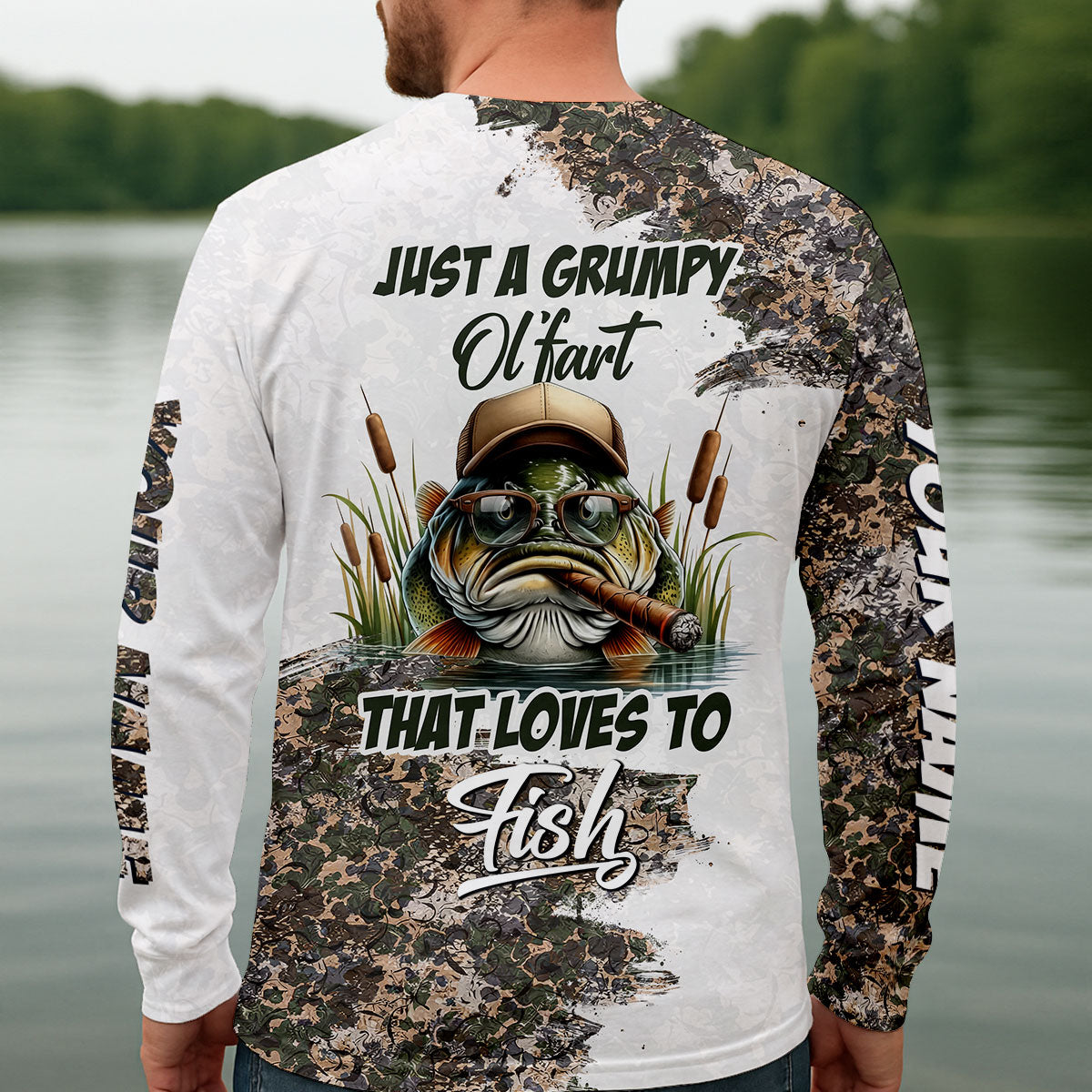 Personalized Funny Fishing Shirt for Men, Grumpy Old Man That Loves to Fish Long Sleeve, Camo Fisherman Gift