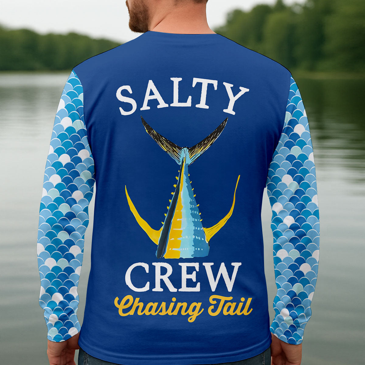 Salty Crew Chasing Tail Dark Blue Fishing UPF Shirts, Funny Fishing Shirt, Fishing Shirts For Men