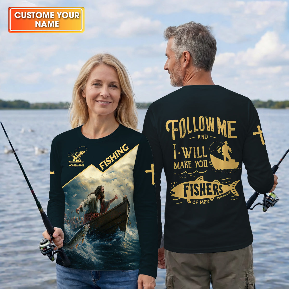 I Will Make You Fishers Of Men Christian Fishing Bible Fishing UPF Shirts, Women Fishing Shirt