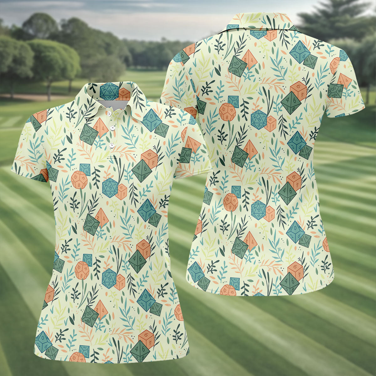 Polyhedral Dice Dragon Game Tropical Vibe Women's Golf Tops, Women's Polo Shirt, Ladies Golf Shirts