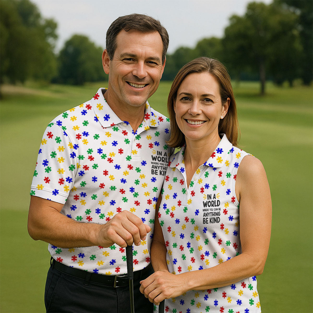 In A World Where You Can Be Anything Be Kind Women's Golf Tops, Autism Awareness Color Ladies Golf Polos