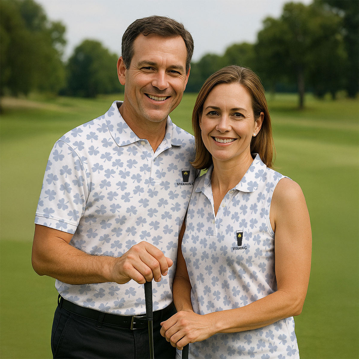 Vitamin G Shamrock Pattern Golf And Beer White Golf Shirt, St Patrick's Day Golf Shirt, Women's Golf Shirts