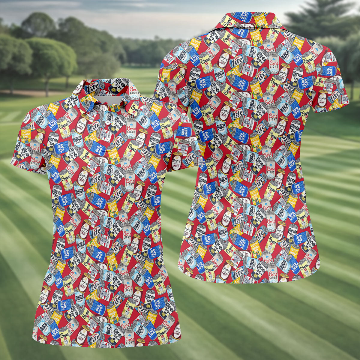 American Beer Cans Red Golf Shirt, Ladies Golf Shirts, Golf And Beer Golf Shirt For Women
