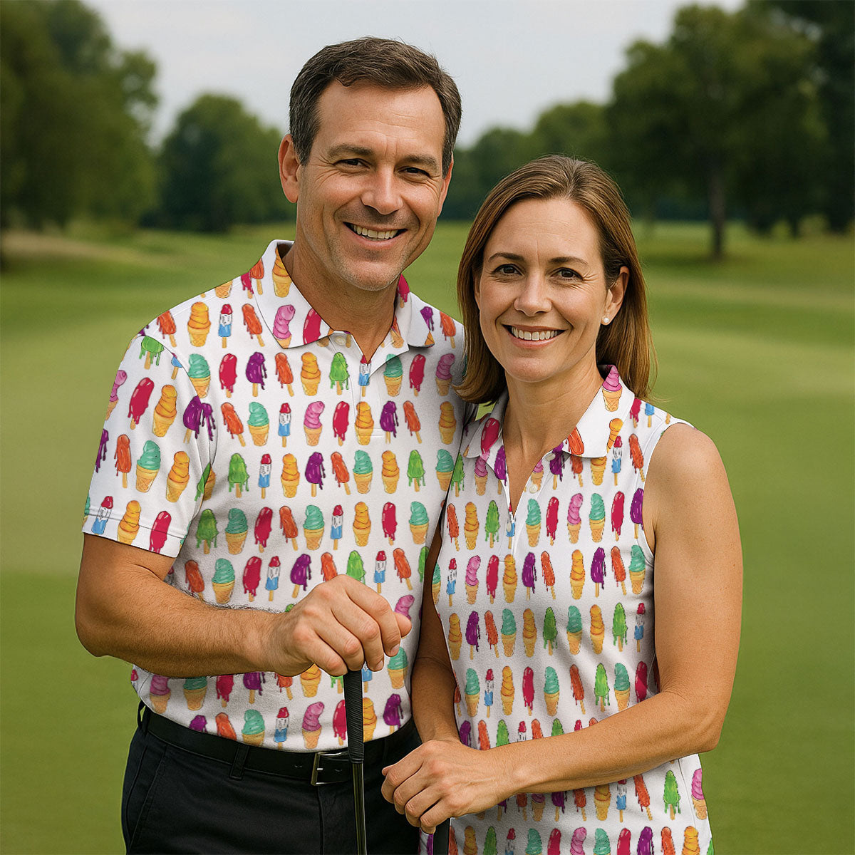 Colorful Ice Cream Pattern Golf Polo Shirt, Men's Golf Shirt, Golf Apparel For Men