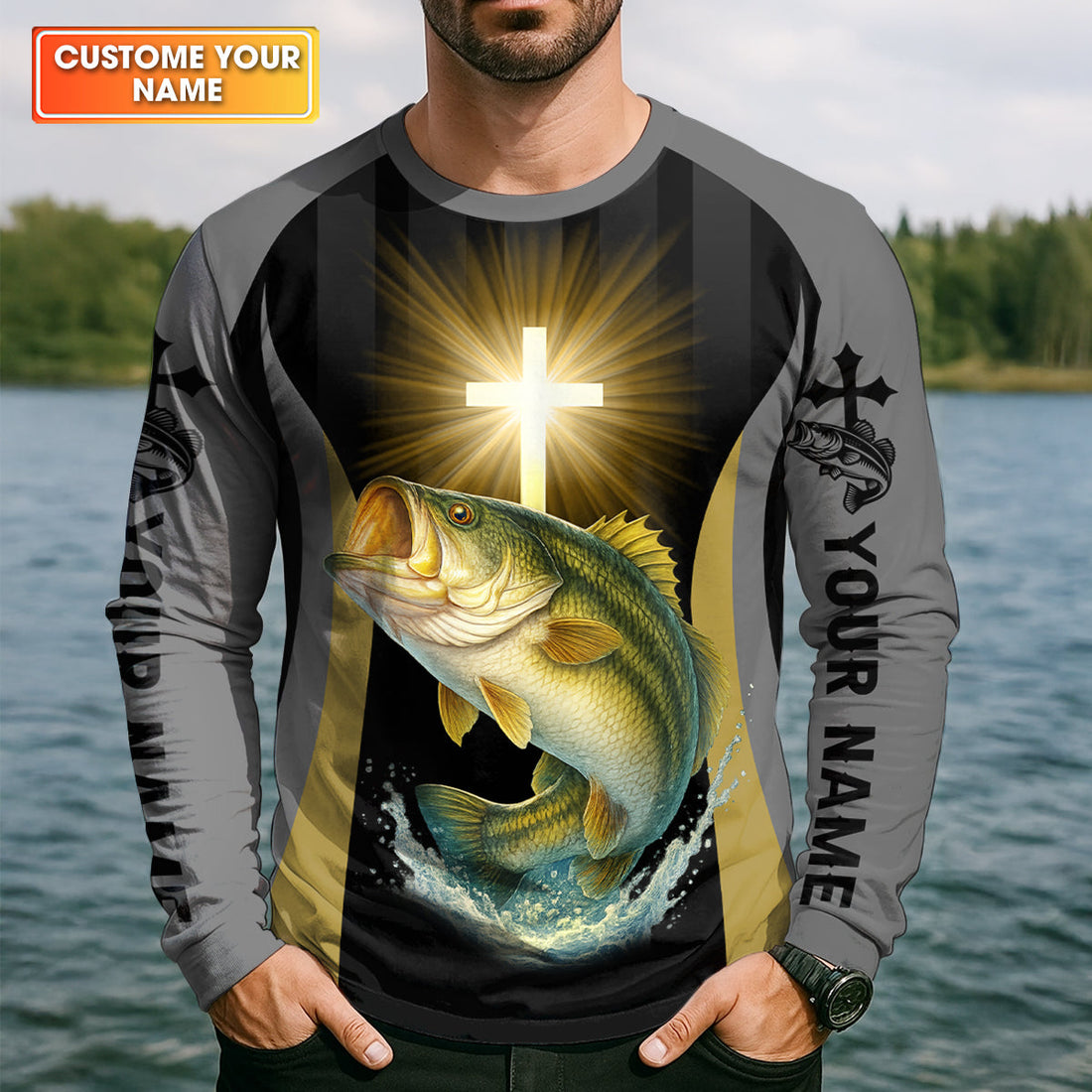 I’ve Got Fishing In My Veins And Jesus In My Heart, Bass Fishing Shirts, SPF Long Sleeve Shirts, Fishing Shirts For Men