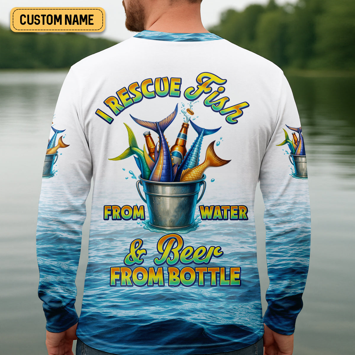 I Rescue Fish From Water And Beer From Bottle Fishing UPF Shirts, Fishing Gifts For Men, Men's Fishing Shirt