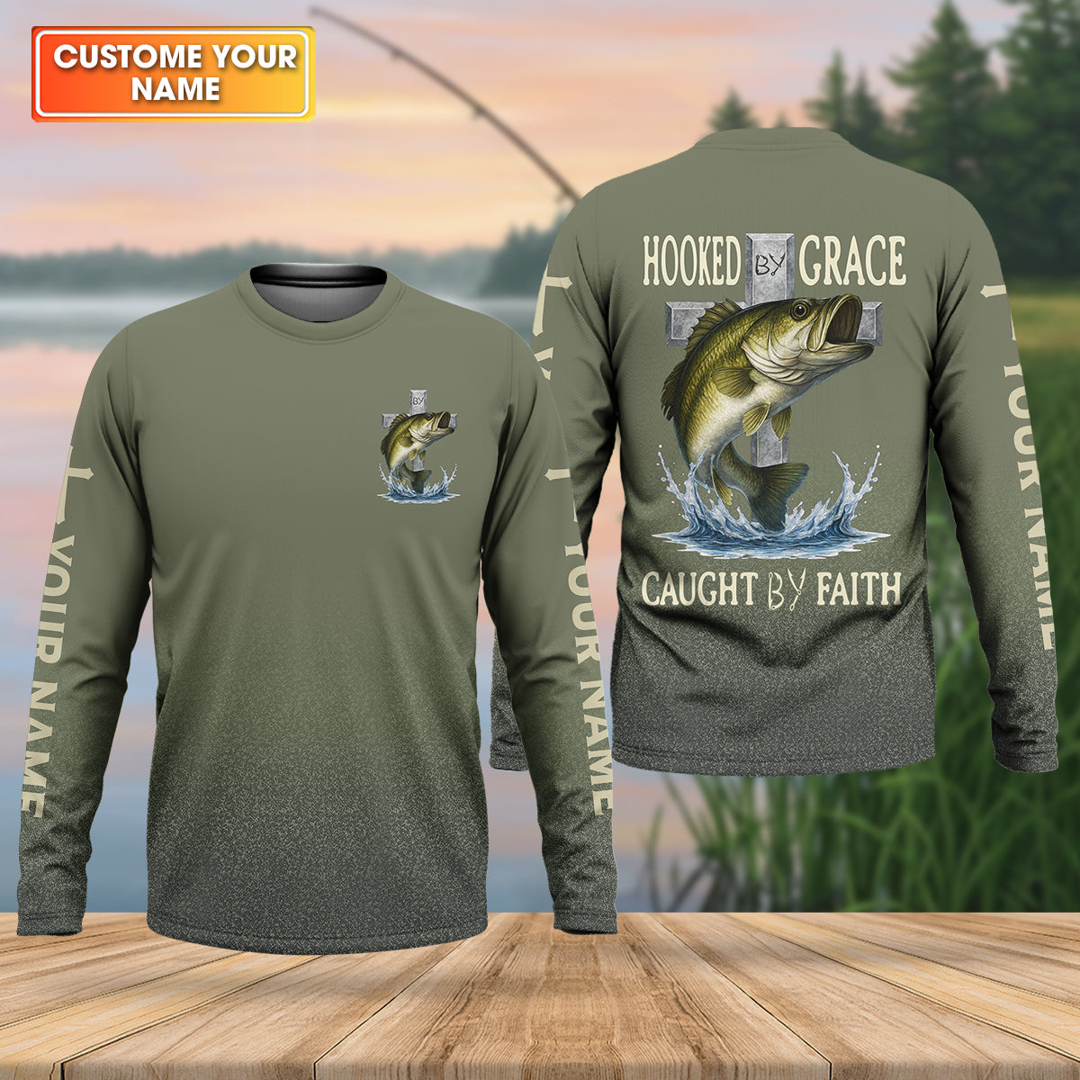 Hooked By Grace Caught By Faith Cross Christian Fishing UPF Shirts, Fishing Shirts For Men