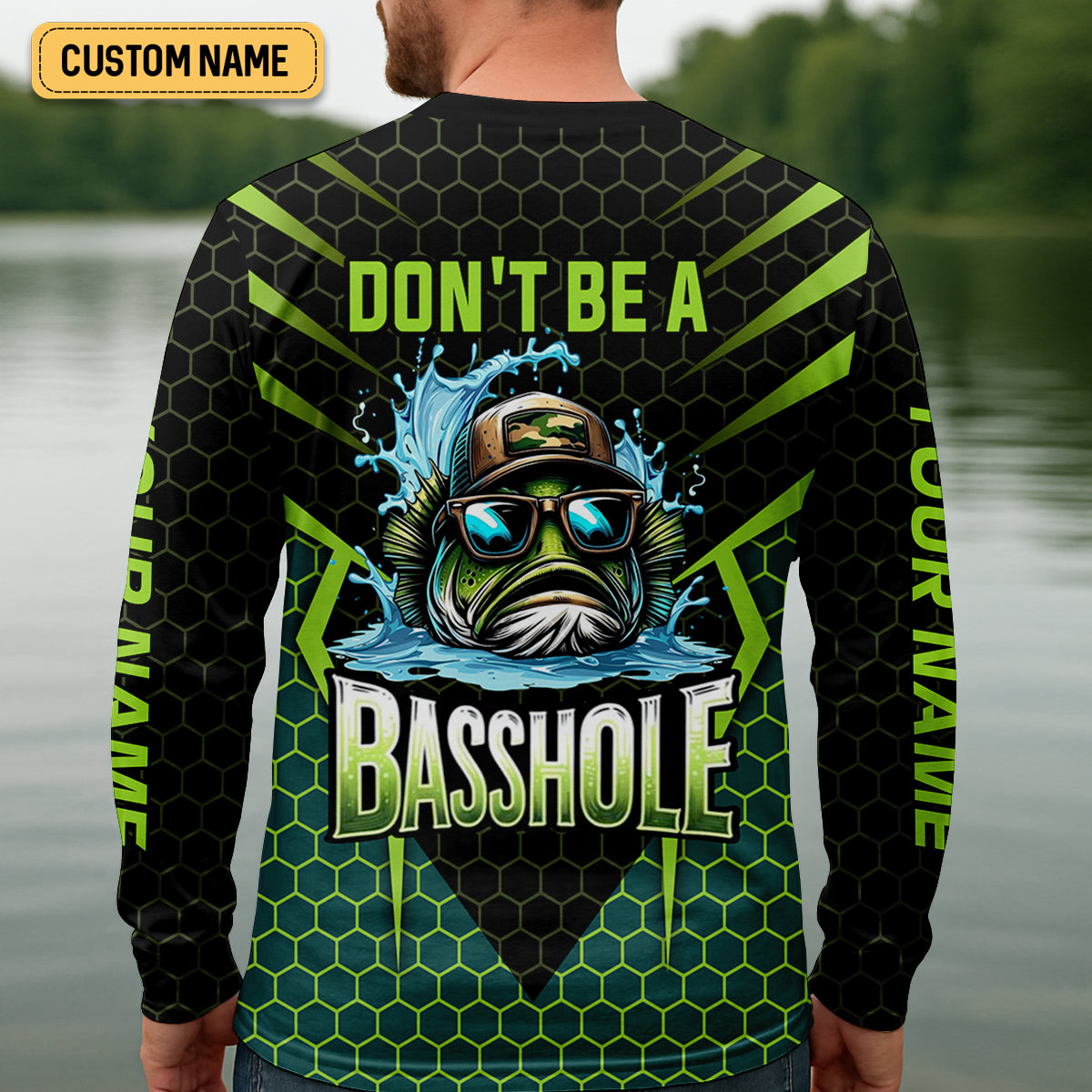 Basshole Funny Fishing Shirt, Camouflage Fishing Shirts, SPF Shirt For Men, Hooded Fishing Shirt