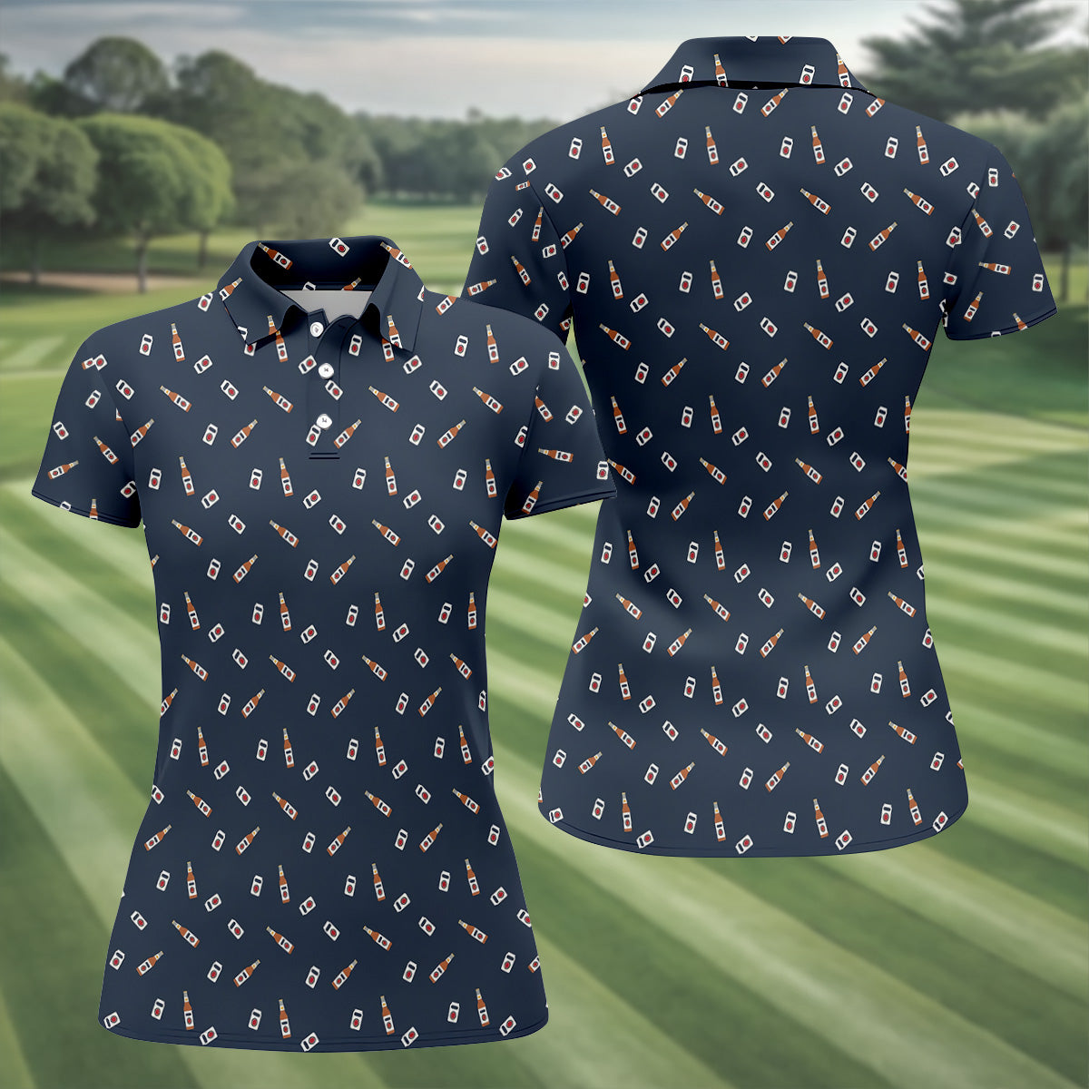 Golf And Beer Navy Golf Shirt, Fun Women's Golf Shirts, Women's Golf Tops, Ladies Golf Shirt
