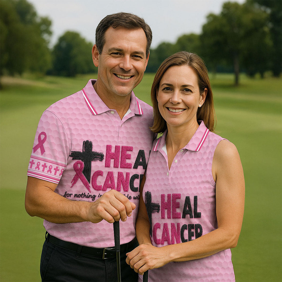 Heal Cancer Faith Pink Breast Cancer Awareness Shirt, Mens Golf Polo, Golf Shirts For Men