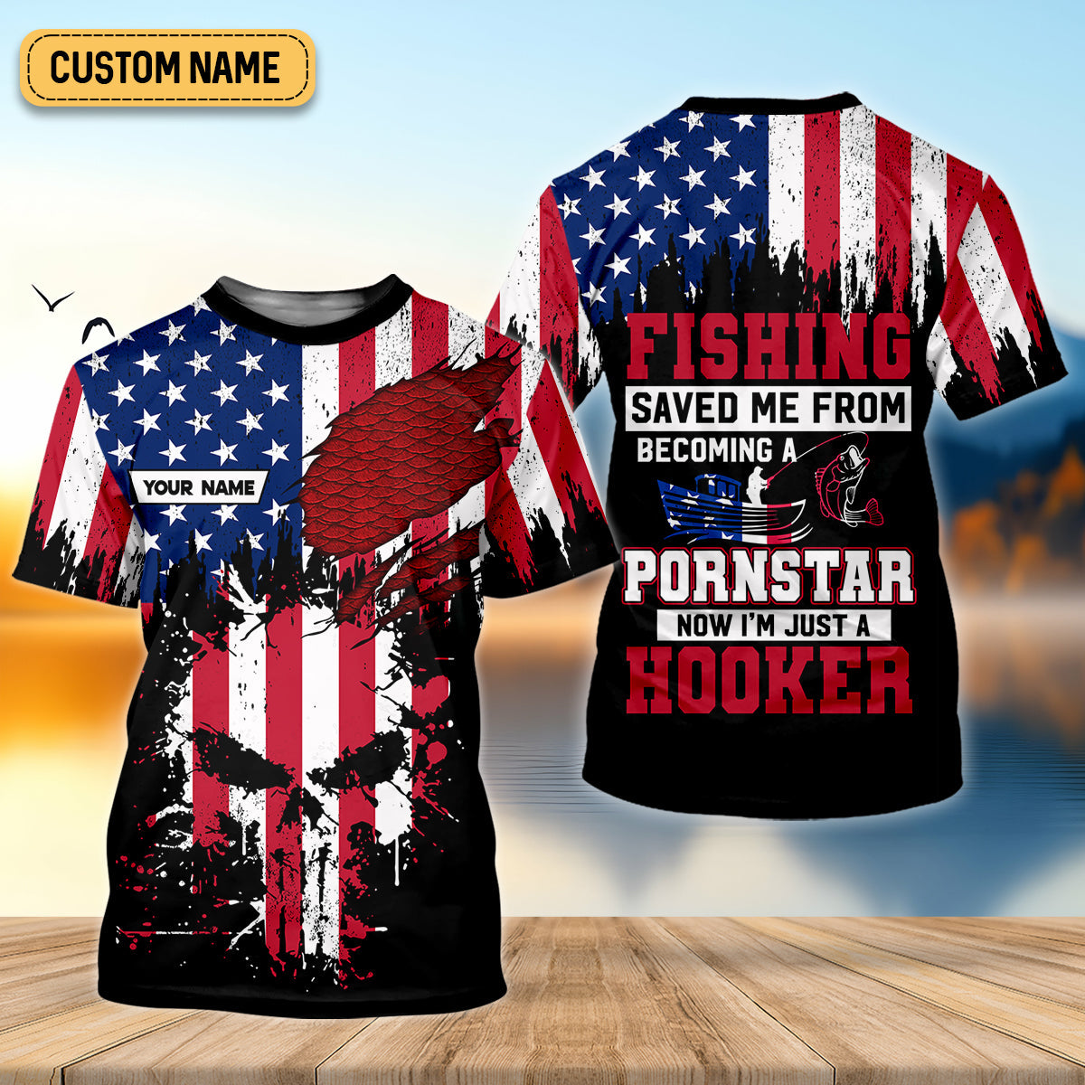 Fishing Saved Me From Becoming A Pornstar Patriotic Fishing UPF Shirts, Funny Fishing Shirt, Fishing Shirts For Men