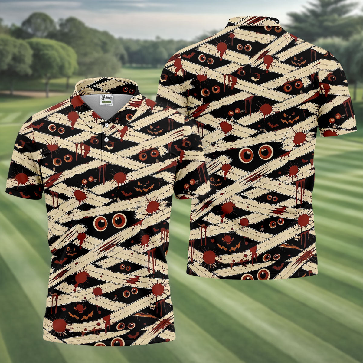 Mummy Horror Character Halloween Golf Polo Shirt, Golf Outfit For Men, Mens Golf Polo