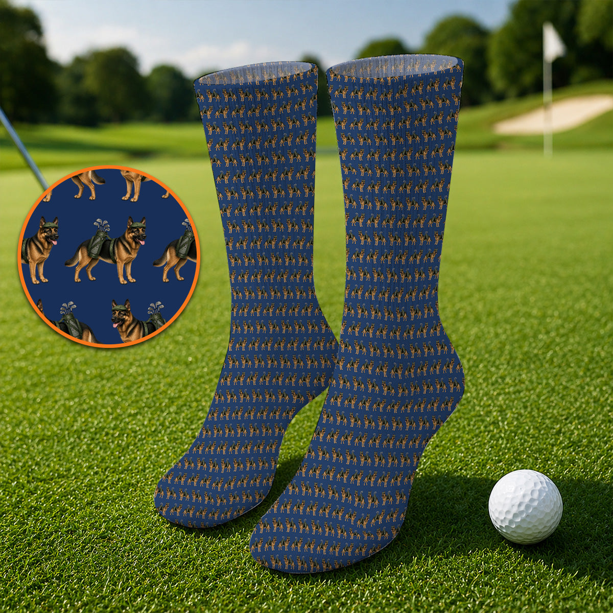 German Shepherd Golf Socks, Dog Lover Pattern Golf Sock, Funny Golfer Dog Gift