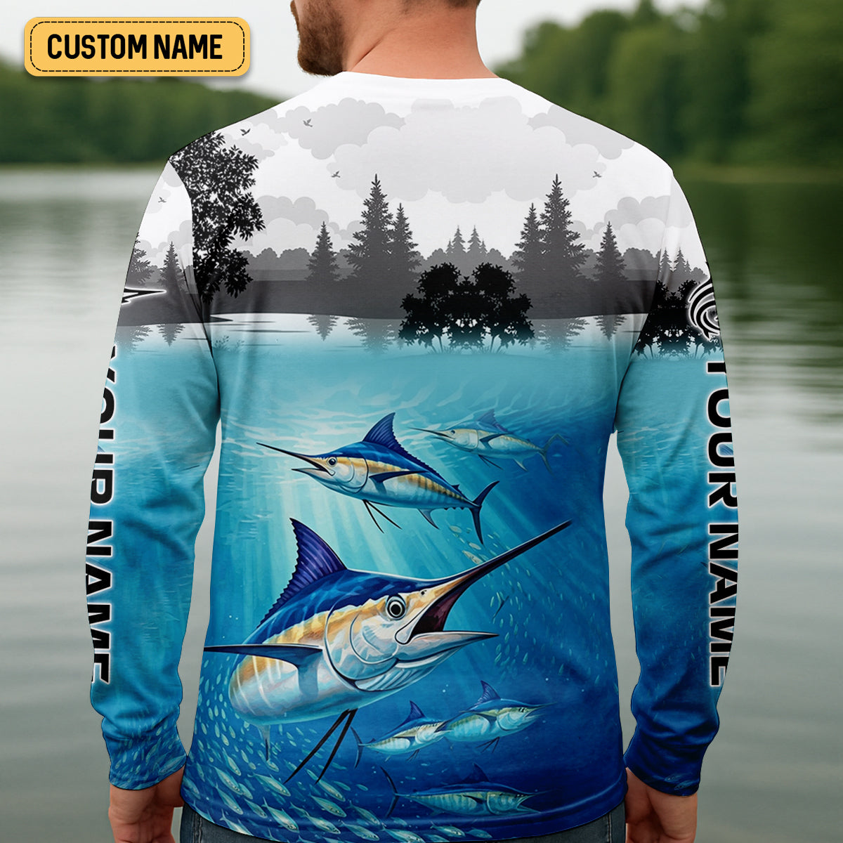 Blue Marlin Fishing SPF Shirt For Men, Performance Fishing Shirts, Gift For Fisherman, Men's Fishing Shirt