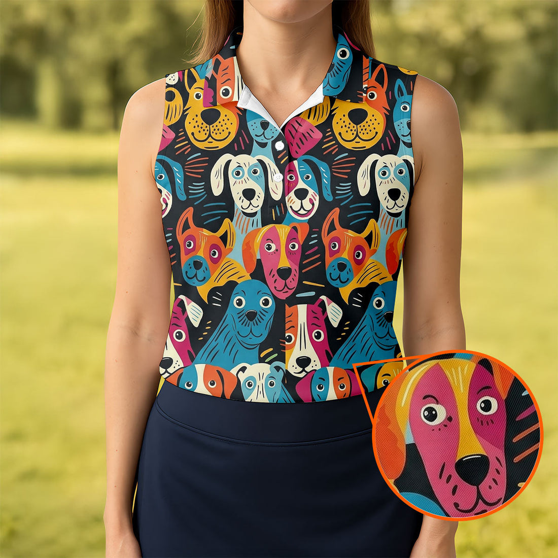Happy Dog Faces Hawaiian Golf Shirt, Funny Golf Shirt, Abstract Animal Golf Shirt For Women