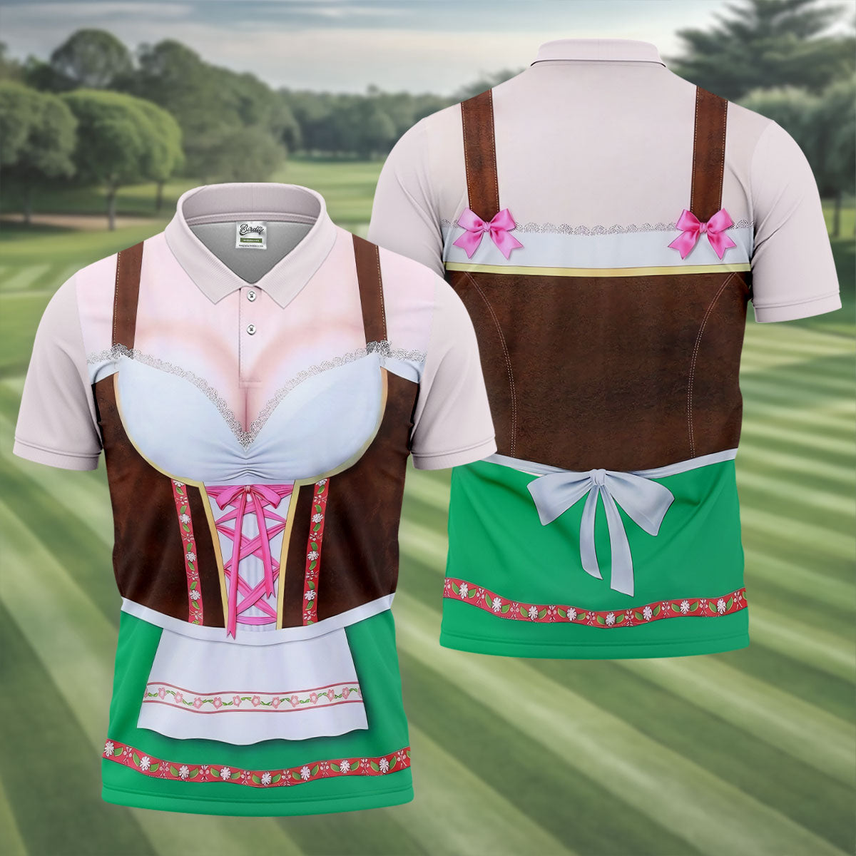 Funny Oktoberfest Dirndl Costume Polo Shirt, Mens Golf Polo, Golf Shirts For Men
