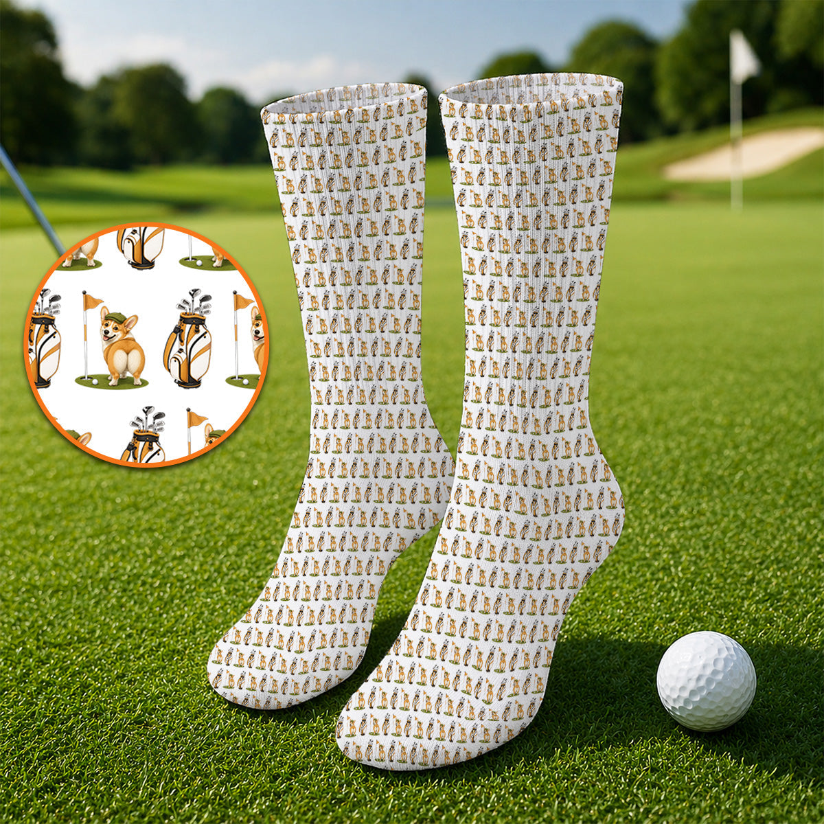 Funny Corgi Golf Socks, Corgi Pattern Golf Sock, Golf Gift For Golfer