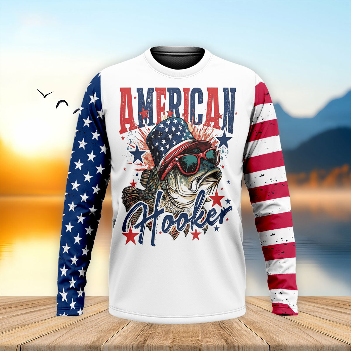 American Hooker Patriotic Fishing Shirt, Fishing UPF Shirts, 250th Anniversary Men's Fishing Shirt