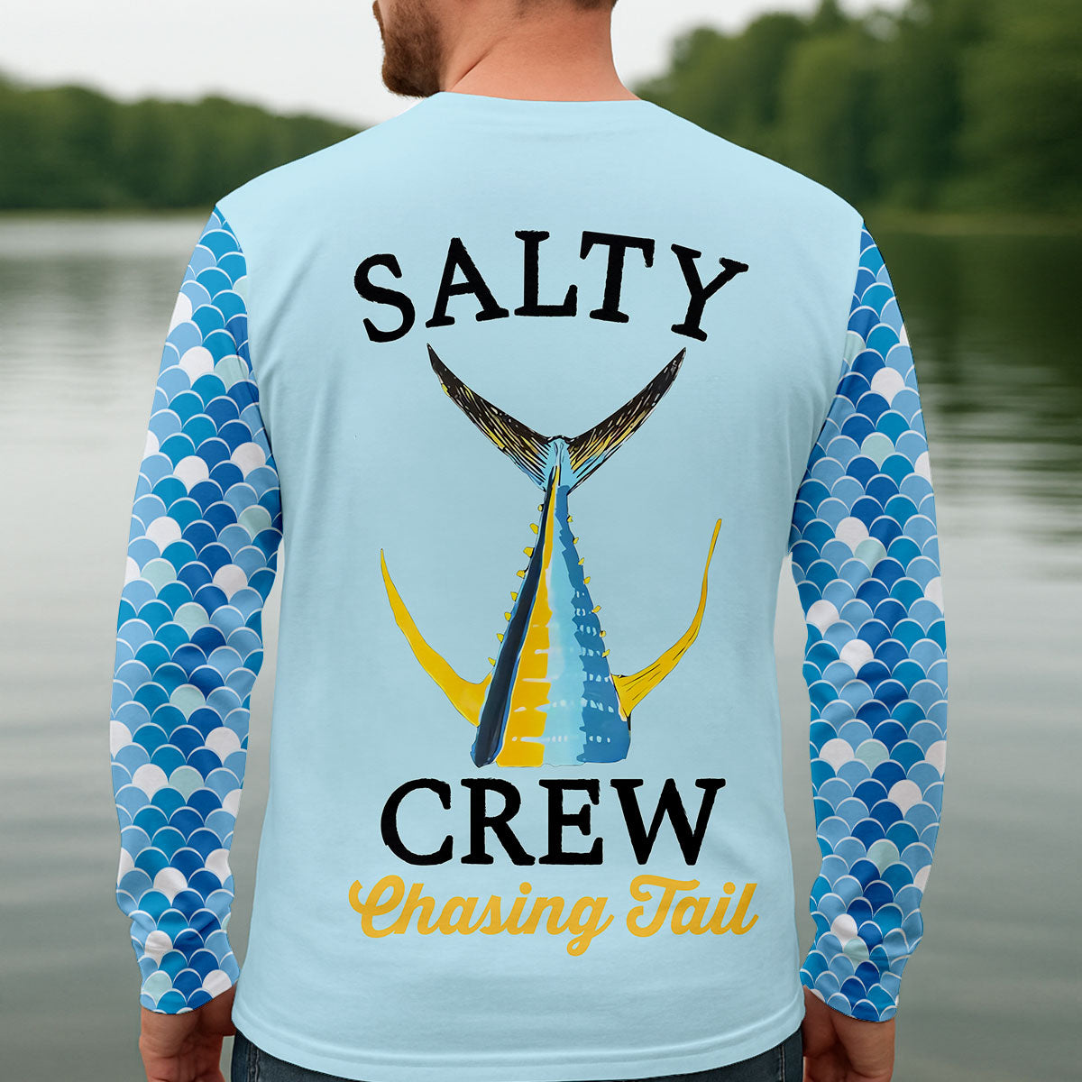 Salty Crew Chasing Tail Light Blue Fishing UPF Shirts, Funny Fishing Shirt, Fishing Shirts For Men